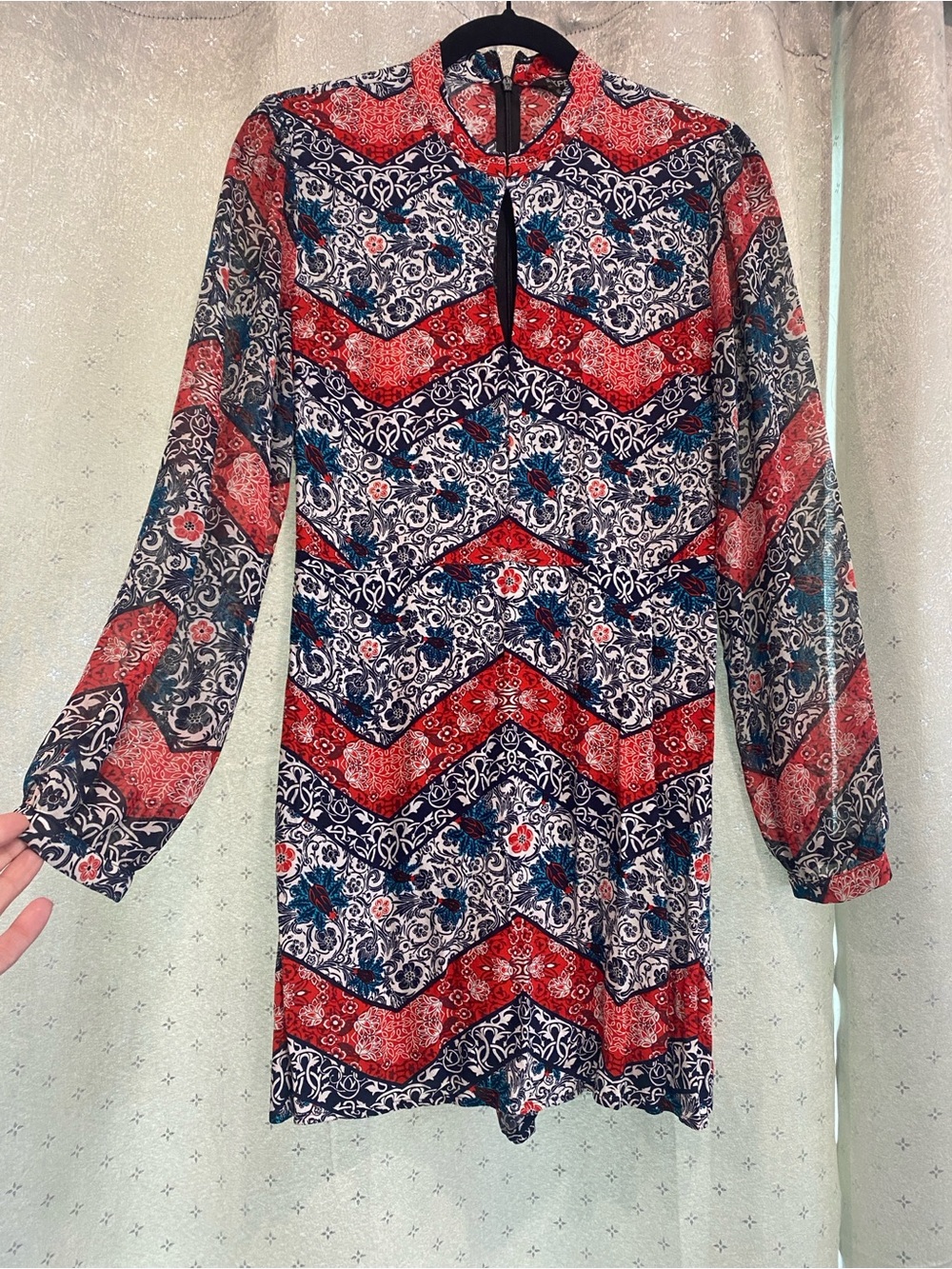 Red & Navy Printed Long-Sleeve Women’s Romper